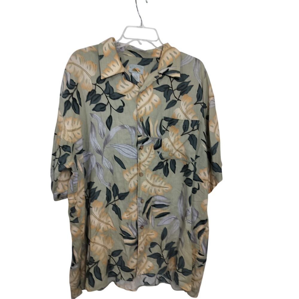 M1137) Foliage Men's Button Up Short Sleeve Hawaiian Linen Blend Shirt XXL